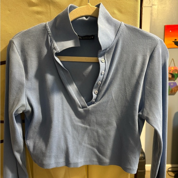 ZARA light blue ribbed polo - Picture 3 of 5